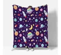 RFFLUX Universe Throw Blankets 180x220 cm Soft Warm Cozy Microfiber Fleece Flannel Starry Sky Rocket Blanket Sofa Lightweight Summer Machine Washable Bedspread for Bed Couch（Style 179-11）