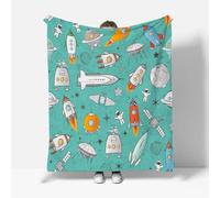 RFFLUX Universe Throw Blankets 220x240 cm Soft Warm Cozy Microfiber Fleece Flannel Cartoon Rocket Blanket Sofa Lightweight Summer Machine Washable Bedspread for Bed Couch（Style 180-11）