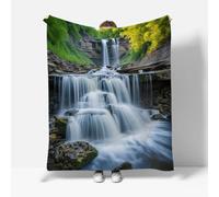 RFFLUX Waterfall Throw Blankets 180x220 cm Soft Warm Cozy Microfiber Fleece Flannel Forest Blanket Sofa Lightweight Summer Machine Washable Bedspread for Bed Couch（Style 222-14）