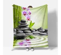 RFFLUX Zen Throw Blankets 220x240 cm Soft Warm Cozy Microfiber Fleece Flannel Stones Flower Blanket Sofa Lightweight Summer Machine Washable Bedspread for Bed Couch（Style 209-18）