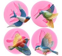 RFGHAC 3D Bird Cake Fondant Moulds Bird Silicone Mould for Cake Decorating Cupcake Topper Chocolate Candy Resin Clay Gum Paste Set of 4