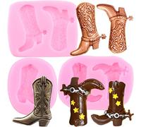 RFGHAC 3D Boot Silicone Moulds Cowboy Boot Fondant Mould for Cake Decorating Cupcake Topper Candy Polymer Clay Chocolate Gum Paste Set of 3