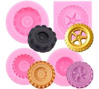 RFGHAC 3D Round Tire Fondant Mould Truck Wheel Shape Silicone Mould for Cake Decoration Cupcake Topper Chocolate Candy Gum Paste Crafting Polymer Clay Set of 4