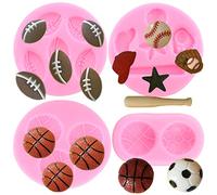 RFGHAC Ball Silicone Moulds Football Baseball Basketball Rugby Fondant Mould for Cake Decorating Chocolate Candy Clay Set of 4