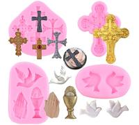 RFGHAC Baptism Cake Decorations Cross Cake Mould Cross Mould Communion Dove Silicone Mould Praying Hand Fondant Mould for Baptism Party Cake Decorating Cupcake Candy Chocolate Gum Paste Set of 4