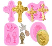 RFGHAC Baptism Cake Decorations Cross Cake Mould Cross Silicone Moulds Communion Dove Fondant Moulds for Baptism Party Cake Decorating Cupcake Topper Candy Chocolate Gum Paste Set of 4