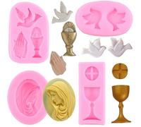 RFGHAC Baptism Cake Decorations Mould Baptism Silicone Mould Communion Chalice Peace Dove Nun Fondant Mould for Baptism Cake Decorating Cupcake Topper Candy Chocolate Gum Paste Polymer Clay Set of 4