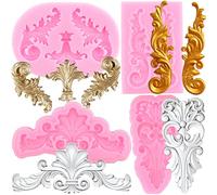 RFGHAC Baroque Fondant Mould Curlicues Scroll Lace Silicone Moulds Filigree Mould for Sculpted Flower Cake Border Decoration Cupcake Topper Chocolate Polymer Clay Gum Paste Set of 4