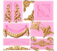 RFGHAC Baroque Fondant Moulds Curlicues Scroll Lace Border Silicone Mould for Cake Decorating Cupcake Topper Candy Polymer Clay Chocolate Gum Paste Set of 6