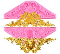 RFGHAC Baroque Style Curlicues Scroll Lace Silicone Fondant Moulds Relief Beautiful Women's Head Mould Filigree Mould 3D Sculpted Flower for Decorating Cupcake Gum Paste Candy Polymer Clay Set of 2