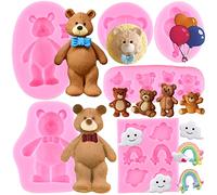 RFGHAC Bear Silicone Moulds Rainbow Cloud Fondant Mould Balloon Moulds for Baby Shower Cake Decorating Cupcake Topper Candy Chocolate Polymer Clay Gum Paste Set of 6