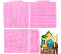 RFGHAC Brick Wall Texture Design Silicone Moulds Stone Texture Stone Path Fondant Mould Wood Grain Tree Bark Silicone Impression Mat For Cake Decorating Candy Polymer Clay Chocolate Gum Paste Set Of 4
