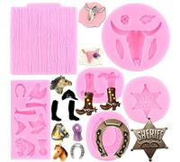 RFGHAC Bull Head Silicone Moulds Horseshoe Fondant Mould Cowboy Boot Mould for Cake Decorating Cupcake Topper Polymer Clay Candy Chocolate Gum Paste Set of 6