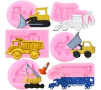 RFGHAC Bulldozer Silicone Moulds Excavator Fondant Mould Crane Construction Truck Mould for Cake Decorating Cupcake Topper Candy Polymer Clay Chocolate Gum Paste Set of 6
