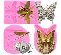 RFGHAC Butterfly Silicone Mould Dragonfly Fondant Moulds Bee Beetle Chocolate Moulds for Cake Decorating Gum Paste Candy Polymer Clay Set of 3