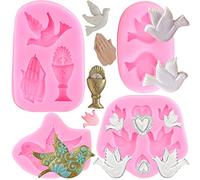 RFGHAC Communion Silicone Mould Dove Fondant Molds Praying Hands Candy Mould for Cake Decorating Chocolate Gum Paste Cupcake Topper Polymer Clay Set of 4