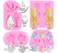 RFGHAC Communion Silicone Mould Wine Glass Goblet Fondant Moulds Dove Bird Mould Praying Hand Mould for Cake Decorating Cupcake Topper Candy Polymer Clay Chocolate Gum Paste Set of 4