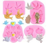 RFGHAC Communion Silicone Moulds Dove Fondant Moulds Praying Hands Candy Mould Baptism Cake Decorations Mould for Cake Decorating Chocolate Gum Paste Candy Polymer Clay Set of 4