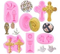 RFGHAC Cross Silicone Mould Communion Chalice Dove Fondant Moulds Baptism Cake Mould for Baptism Party Cake Decorating Cupcake Topper Polymer Clay Candy Chocolate Gum Paste Set of 6