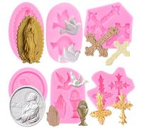 RFGHAC Cross Silicone Moulds Communion Dove Praying Hands Fondant Moulds Virgin Mary Madonna Chocolate Moulds for Cake Decorating Gum Paste Candy Polymer Clay Set of 6