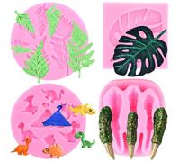 RFGHAC Dinosaur Silicone Mould Dinosaur Claw Fondant Moulds Tropical Leaf Fern Leaves Chocolate Mould Monstera Leaves Mould for Candy Cake Decorating Cupcake Topper Gum Paste Polymer Clay Set of 4