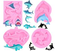 RFGHAC Dolphin Silicone Fondant Mould s Ocean Shark Fondant Mould Killer Whale Chocolate Mould s for Sugar Cake Decorating Cupcake Topper Gum Paste Candy Polymer Clay Set of 4