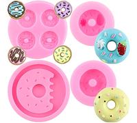 RFGHAC Donut Silicone Fondant Mould for Sugar Mini Cake Decorating Cupcake Topper Candy Chocolate Gum Paste Polymer Clay Set of 4