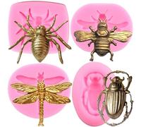 RFGHAC Dragonfly Bumble Bee Silicone Moulds Spider Beetle Fondant Mould for Cake Decorating Cupcake Topper Candy Chocolate Resin Sugar Gum Paste Set of 4