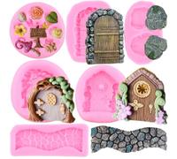 RFGHAC Enchanted Fairy Garden Fairy Gnome Home Door Silicone Chocolate Molds Stone Path Fondant Mold for Cake Decorating Cupcake Topper Candy Polymer Clay Gum Paste Set of 6
