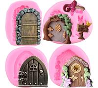 RFGHAC Enchanted Vintage Fairy Garden Fairy Gnome Home Door Silicone Fondant Mould for Cake Decorating Cupcake Topper Chocolate Candy Clay Gum Paste Set of 4