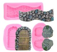 RFGHAC Fairy Gnome Garden Stone Texture Door Stone Path Silicone Chocolate Fondant Moulds Crafting Polymer Clay Cake Decorating Set of 3
