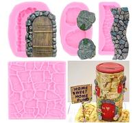 RFGHAC Fairy Gnome Garden Stone Texture Door Stone Path Silicone Moulds Brick Wall Texture Design Fondant Mould for Cupcake Topper Cake Decorating Candy Chocolate Gum Paste Polymer Clay Set of 4