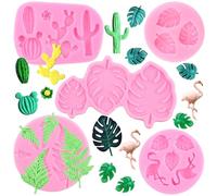 RFGHAC Flamingo Tropical Leaf Silicone Moulds Fern Leaves Fondant Moulds Cactus Monstera Leaf Chocolate Moulds for Candy Cake Decorating Cupcake Topper Gum Paste Polymer Clay Set of 5