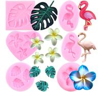 RFGHAC Flamingo Tropical Leaf Silicone Moulds Plumeria Flower Monstera Leaves Fondant Mould for Cake Decorating Cupcake Topper Chocolate Candy Resin Clay Gum Paste Set of 6