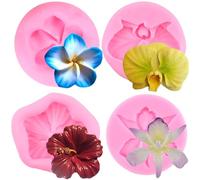RFGHAC Flower Blossom Silicone Mould Orchid Flower Fondant Moulds Hibiscus Plumeria Flower Chocolate Mould for Candy Cake Decorating Cupcake Topper Gum Paste Polymer Clay Set of 4
