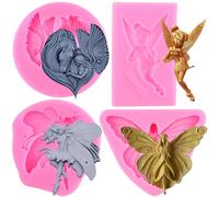 RFGHAC Flower Fairies Silicone Mould Butterfly Fondant Mould for Cake Decorating Cupcake Topper Candy Polymer Clay Chocolate Gum Paste Set of 4