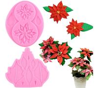 RFGHAC Flower Pro Poinsettia Silicone Mould Poinsettia Veiner Fondant Mould Poinsettia Flower Leaves Candy Mould for Sugar Cake Decorating Cupcake Chocolate Gum Paste Polymer Clay Set of 2