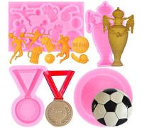 RFGHAC Football Silicone Mould World Cup Theme Fondant Mould Medal Trophy Candy Chocolate Mould for Cake Decorating Cupcake Topper Polymer Clay Gum Paste Set of 4