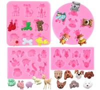 RFGHAC Forest Animal Fondant Moulds Cats Dogs Deer Silicone Moulds Squirrel Hedgehog Owl Bird Candy Mould for Cake Decorating Cupcake Topper Polymer Clay Chocolate Gum Paste Set of 4