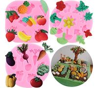 RFGHAC Fruit Vegetable Silicone Moulds Leaf Fondant Mould for Cake Cupcake Topper Decoration Chocolate Candy Clay Gum Paste Set of 3