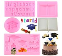 RFGHAC Graduation Silicone Mould Graduation Cap Diploma Graduate Fondant Moulds Certificate Doctorial Hat Candy Chocolate Mould Book Letters Mould For Cake Decorating Cupcake Topper Gum Paste Set Of 4