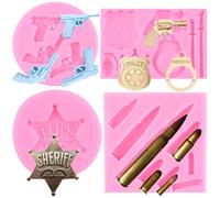 RFGHAC Gun Bullet Silicone Moulds Pistol Fondant Mould Policeman Set Chocolate Candy Mold for Cake Decorating Cupcake Topper Polymer Clay Gum Paste Set of 4