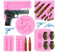 RFGHAC Gun Silicone Moulds Bullet Silicone Moulds Pistol Fondant Mould Guns Shaped Moulds Grenade Chocolate Mould for Sugar Cake Decorating Cupcake Topper Gum Paste Candy Polymer Clay Set of 5
