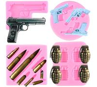 RFGHAC Gun Silicone Moulds Bullet Silicone Moulds Pistol Grenade Fondant Mould Guns Moulds for Sugar Cake Decorating Cupcake Topper Candy Chocolate Gum Paste Polymer Clay Set of 4