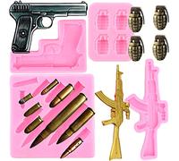 RFGHAC Gun Silicone Moulds Pistol Machine Gun Fondant Mould Bullet Silicone Moulds for Cake Decorating Cupcake Topper Chocolate Candy Polymer Clay Set of 4