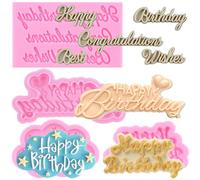 RFGHAC Happy Birthday Silicone Mould Birthday Alphabet Fondant Moulds Letters Chocolate Moulds for Birthday Party Cake Decorating Gum Paste Candy Polymer Clay Set of 4