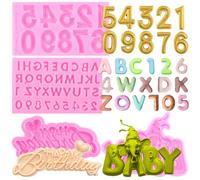 RFGHAC Happy Birthday Silicone Moulds Birthday Alphabet Fondant Mould Letters Numbers Chocolate Moulds Baby Elephant Mould for Birthday Party Cake Decorating Gum Paste Candy Polymer Clay Set of 4