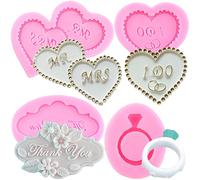 RFGHAC Heart MR MRS I DO Silicone Fondant Mould Diamond Ring Candy Chocolate Moulds for Wedding Cake Decorating Cupcake Topper Gum Paste Polymer Clay Set of 4