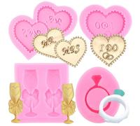RFGHAC Heart MR MRS I DO Silicone Fondant Moulds Champagne Wine Glass Ring Mould for Wedding for Cake Decorating Cupcake Topper Candy Polymer Clay Chocolate Gum Paste Set of 4