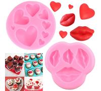 RFGHAC Heart Shaped Fondant Moulds Lips Kiss Chocolate Silicone Mould for Valentine's Day Wedding Cake Decorating Cupcake Topper Candy Chocolate Gum Paste Polymer Clay Set of 2